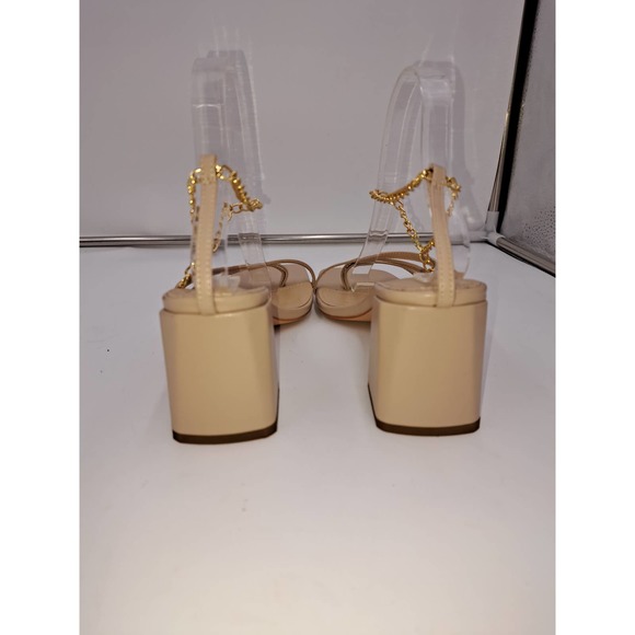 Vivian NY Women Taupe Low Block Heels Adjustable Silvertone/Goldtone Chains 10 - Picture 5 of 7